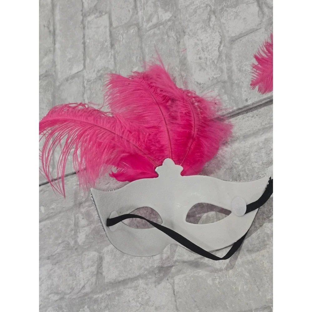 Masquerade Half Masks Black‎ Silver Pink Feathers Lot of 2 Adult NWT